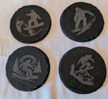 Slate coasters with snowboarding theme