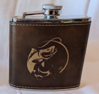 best-selling rawhide leatherette flask with gold engraving