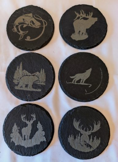 Slate coasters in Montana Outdoorsman theme