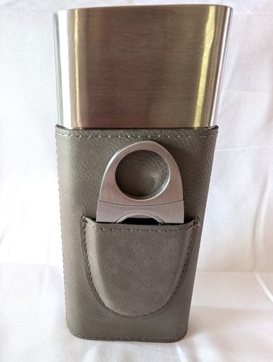 Gray cigar holder with cutter, the cutter pocket can also be engraved with a monogram