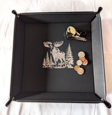 Black "catch-all" tray (9") with silver moose engraving